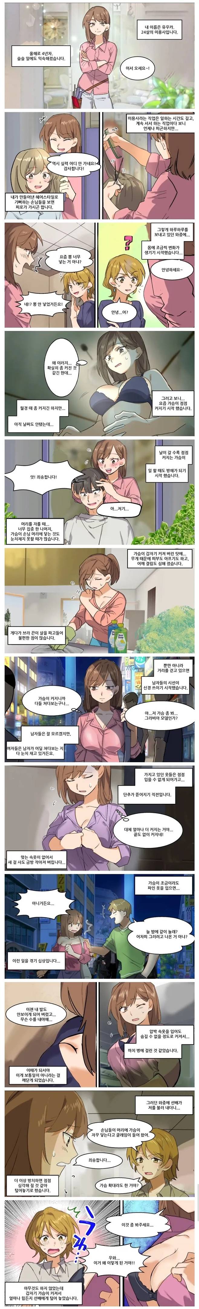 가슴이 점점 커지는 여유증에 대하여 알려주는 만화