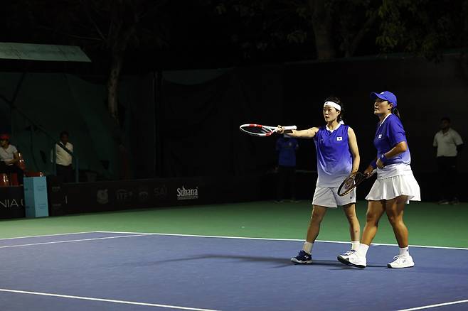 3세트 상황에서의 김다빈-이은혜 (사진출처/MSLTA)