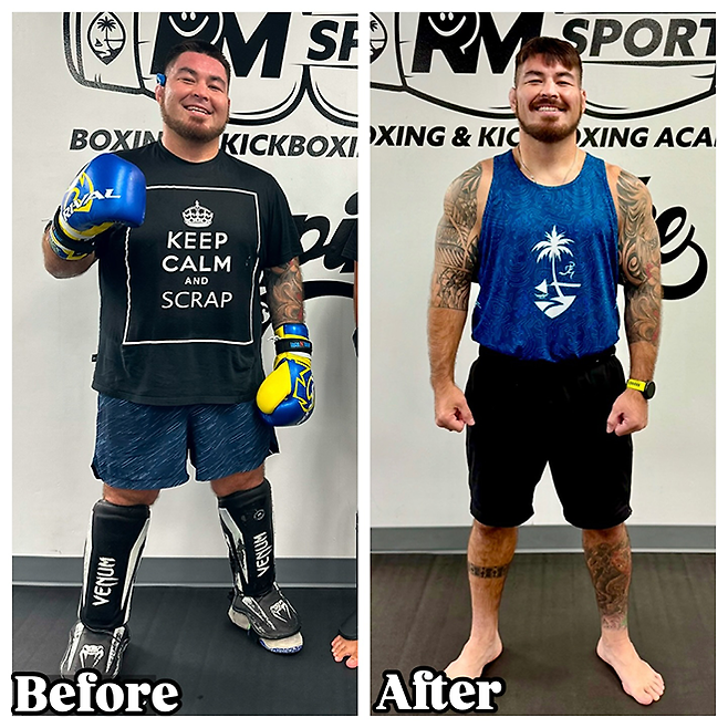 로케 마르티네스가 “50파운드(22.7㎏) 이상을 감량했다. 곧 미들급(84㎏)에서 데뷔할 예정”이라며 공개한 Before & After. 사진=RM Sports Boxing & Kickboxing Academy