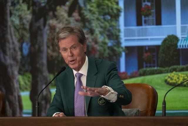 10일(한국시간) 오거스타 내셔널 골프클럽에서 기자회견 하는 리들리 회장 [오거스타 내셔널 제공. 재판매 및 DB 금지]