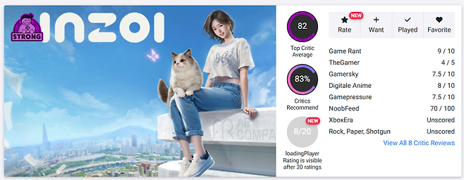 크래프톤의 '인조이'가 오픈크리틱에서 82점을 받았다(출처=오픈크리틱 캡처).