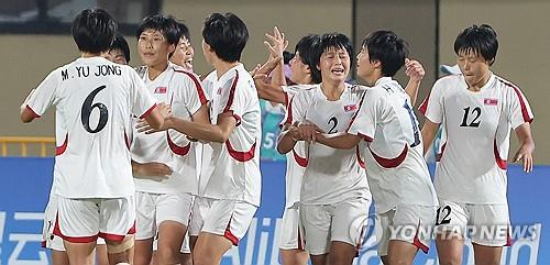 북한 여자축구대표팀 선수들. 사진[연합뉴스]