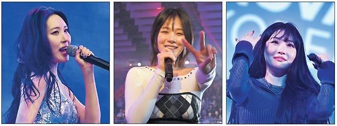 ‘Tech Up the Party! (테크·과학을 즐겨라!)’란 주제로 열린 ‘이노베이트 코리아 2025’에서 선미(왼쪽부터), 비비, 청하가 화려한 무대를 펼쳤다. 대전=임세준 기자