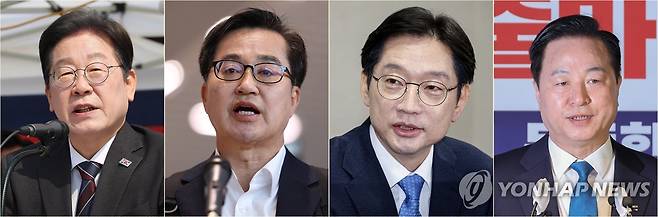 더불어민주당 제21대 대통령선거 경선 출마자들 더불어민주당 제21대 대통령선거 경선 출마자들. 왼쪽부터 이재명 전 민주당 대표, 김동연 경기지사, 김경수 전 경남지사, 김두관 전 의원. 2025.4.9 [연합뉴스 자료사진]