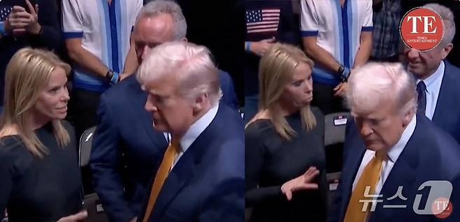 도널드 트럼프 대통령이 악수를 무시하고 지나치자 셰릴 하인스가 불만스러운 표정을 짓는 모습. (유튜브 'ETimes' 갈무리)