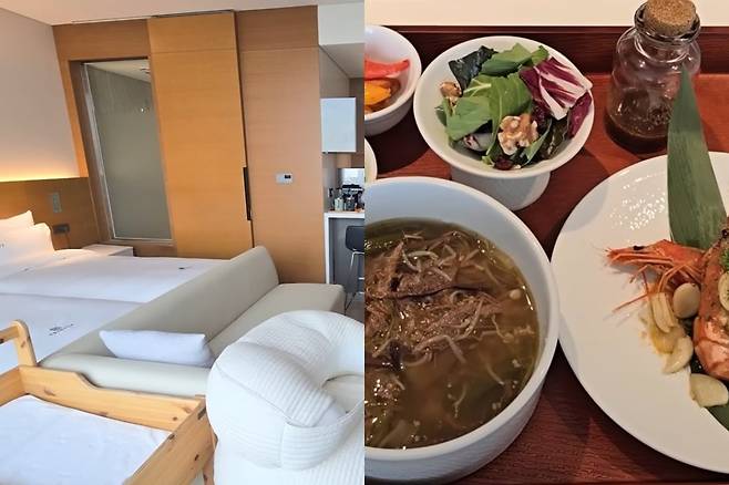 지난 2일 유튜버 '더들리'가 '2주에 1300만원 하는 산후조리원에서 할 수 있는 것들은? 호텔 조식, 수영장, 하루 6번 음식 먹기'라는 제목의 영상을 통해 산후조리원 이용 후기를 공개했다. /사진=유튜브 채널 '더들리' 캡처