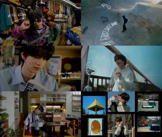 TWS는 최근 공개한 콘셉트 필름에 빈티지샵 방문, 스케이드 보드, 숏폼 촬영 등 멤버들의 실제 성향을 반영했고 개인컷에 정제되지 않은 '날 것'의 느낌과 생동감 넘치는 멤버들의 모습을 담아냈다. 사진은 콘셉트 필름. /플레디스