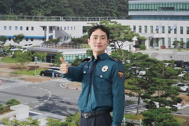 10일 김주홍 경장이 경기도 의정부시 경기북부경찰청 청사에서 포즈를 취하고 있다. 경기북부경찰청 제공