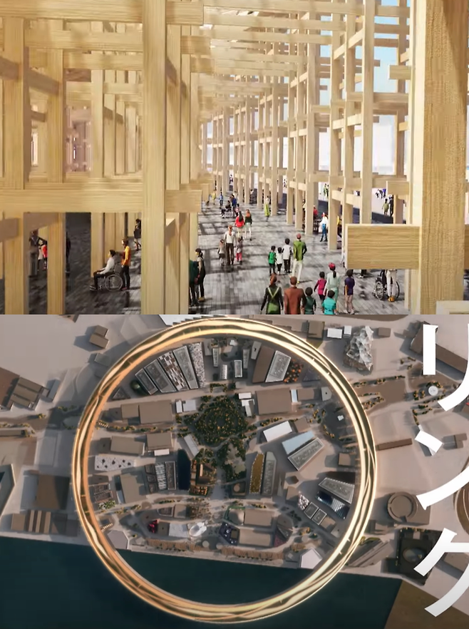오사카 엑스포 전시는 세계 최대 목조 건물인 그랜드 링 내부에서 열린다. [사진 = Expo2025 大阪・関西万博 유튜브]