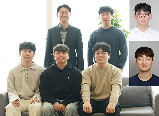 이번 연구를 수행한 연구진. 이규빈(뒷줄 왼쪽부터 시계방향으로) AI융합학과 교수, 맹제모 박사과정생, 신성호 현대자동차 로보틱스랩 책임연구원, 백승혁 한국기계연구원 선임연구원, 이주순·이상범 석박사통합과정(박사과정생), 김강민 박사과정생.[GIST 제공]