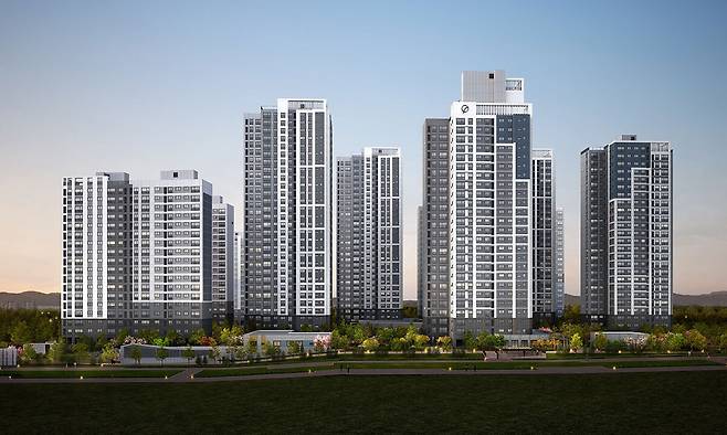 대우건설과 한국토지주택공사(LH)가 경기 하남시 하남교산지구 A2블록에 조성하는 ‘교산 푸르지오 더 퍼스트’ 투시도. 대우건설 제공