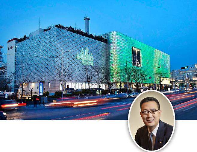 서울시 강남구 갤러리아백화점 명품관 전경(왼쪽)과 김동선 한화갤러리아·한화호텔앤드리조트 미래비전총괄 부사장. 한화갤러리아