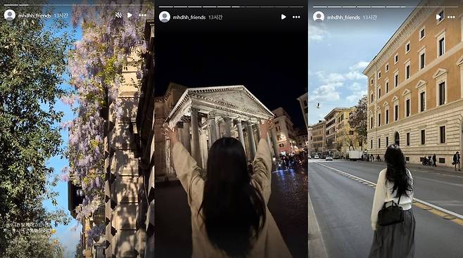 뉴진스 민지와 하니가 이탈리아 로마에서 여행 중인 근황을 전했다. 뉴진스 인스타그램 독자 계정(@mhdhh_friends)