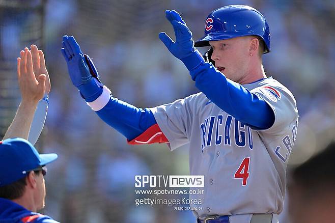 ▲ LA다저스는 14일(한국시간) 미국 캘리포니아주 로스앤젤레스 다저스타디움에서 열린 2025 메이저리그 시카고 컵스와 경기에서 2-4로 졌다. 다저스를 상대로 연타석 홈런을 터뜨린 피트 크로우 암스트롱.