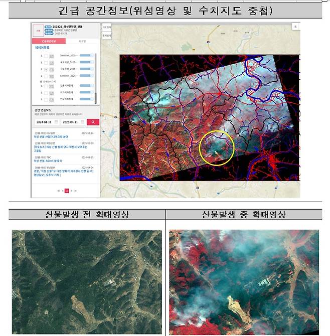 국토지리정보원이 지난달 경북 의성 산불 발생시 제공한 긴급공간정보 사례.(국토교통부 제공)