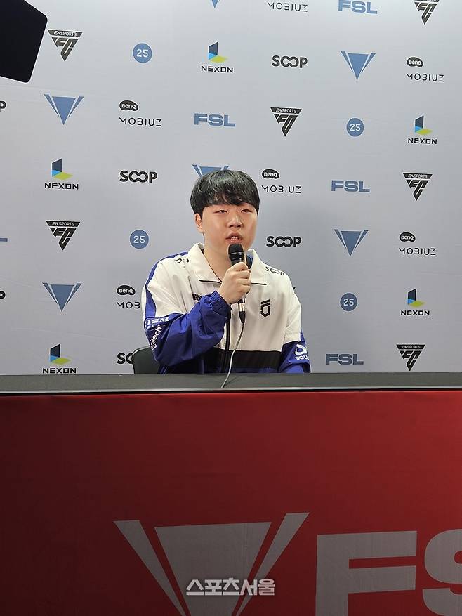 김승환이 15일 서울 잠실DN콜로세움에서 열린 2025 FSL F조 승자전 승리 후 인터뷰에 응하고 있다. 잠실 | 강윤식 기자 skywalker@sportsseoul.com