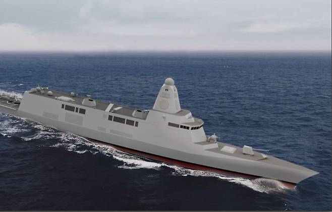 한화오션의 한국형 차기 구축함(KDDX) 모형./자료=한화오션