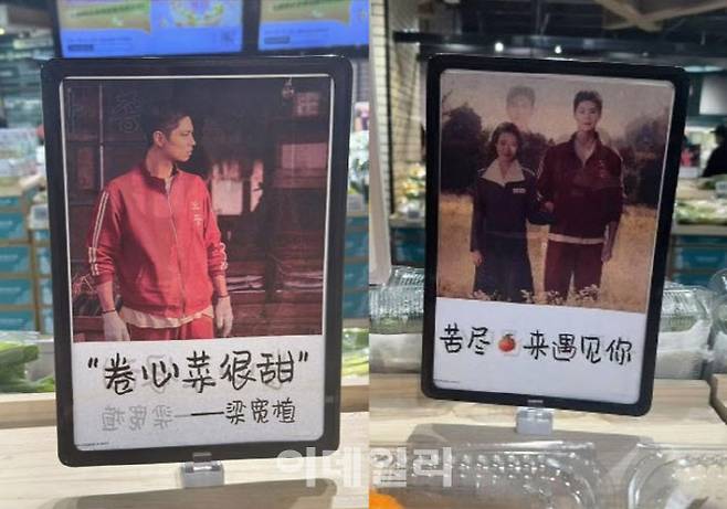 최근 중국 허베이성 한 마트에서 ‘폭싹 속았수다’ 속 박보검과 아이유 사진을 상품 광고에 무단으로 활용하고 있는 모습. 서경덕 성신여대 교수는 SNS를 통해 중국 당국의 집중 단속을 촉구했다.(사진=서경덕 교수 SNS)