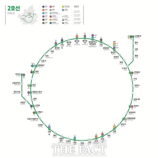 서울지하철 23개 노선의 '단일노선도'가 40년 만에 새롭게 바뀐다. 사진은 2호선 안전문부착 단일노선도 신형./서울시