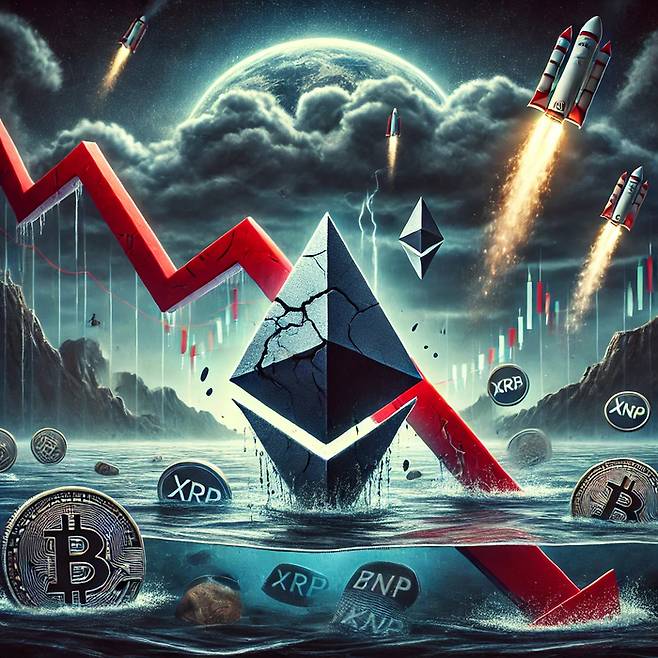 챗GPT가 가상자산시장에서 이더리움의 하락을 표현한 이미지. [이미지 출처 = 챗GPT 생성]