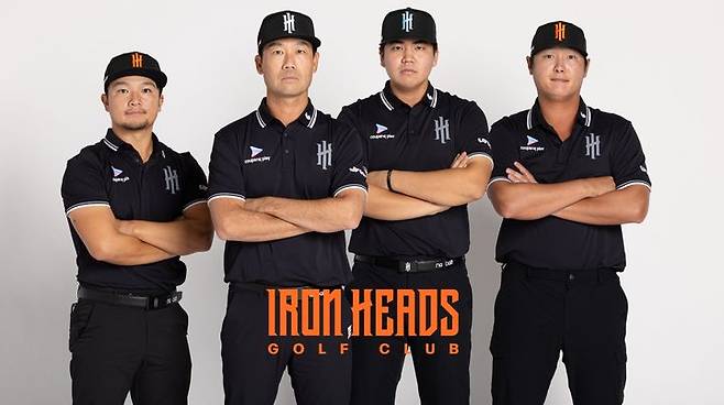 [서울=뉴시스] 왼쪽부터 팀 아이언헤드 GC의 고즈마 진이치로(일본), 케빈 나(미국), 장유빈, 대니 리(뉴질랜드). (사진=스포츠닷 제공) 2025.04.16. *재판매 및 DB 금지