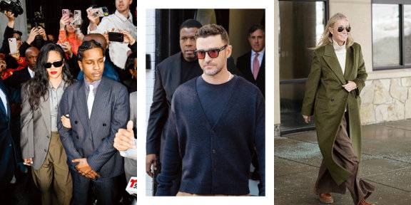 법원 앞에서도 빛난 에이셉 라키와 리한나의 파워 수트 드레싱. (왼쪽)&nbsp; 부드럽고 친근한 이미지를 위해&nbsp;진주 목걸이를 착용한 저스틴 팀버레이크.(가운데)&nbsp;&nbsp; ‘콰이어트 럭셔리’의 상징이 된&nbsp;기네스 팰트로의 법정 패션(오른쪽).&nbsp;