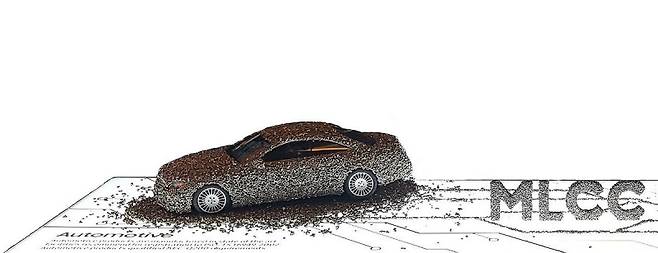 자동차에 전장용 MLCC가 탑재되는 양을 형상화한 이미지. 삼성전기 제공