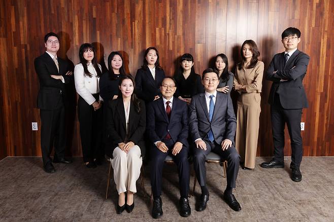 법무법인 재현은 이혼·가사 사건에 집중하는 특화로펌이다. (뒷줄 왼쪽부터)우철용·박겨레·김민지·장선우·박수민·하유진·윤민숙·문호성변호사. (앞줄 왼쪽부터)박희현·박영하·김정세 대표변호사. [사진 재현]