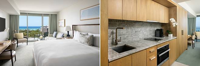 오션뷰 디럭스 객실과 간단한 조리가 가능한 주방시설. 사진제공|팜투어