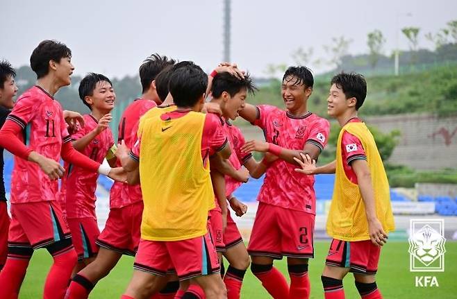지난해 U-15 한중교류전 당시 한국 선수단의 모습. [대한축구협회 제공. 재판매 및 DB 금지]
