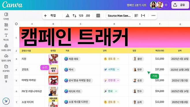 캔바 시트는 스프레드시트 데이터를 시각화하는 기능입니다 / 출처=IT동아