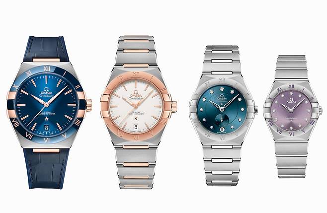 오늘날 출시되는 다양한 사이즈의 오메가 컨스텔레이션 시계 모습.