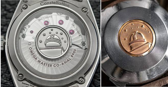 오메가 컨스텔레이션 뒷판에 각인된 제네바 천문대와 8개의 별.