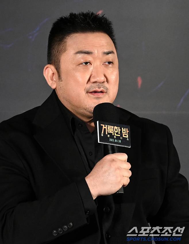 2일 롯데시네마 건대입구에서 열린 영화 '거룩한 밤: 데몬 헌터스'의 제작보고회, 질문에 답하는 마동석의 모습. 허상욱 기자 wook@sportschosun.com/2025.04.02/