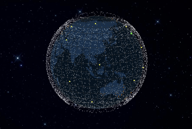 스타링크의 저궤도 위성 운영현황을 3D로 표시한 그림. 새틀라이트맵(satellitemap.space) 제공