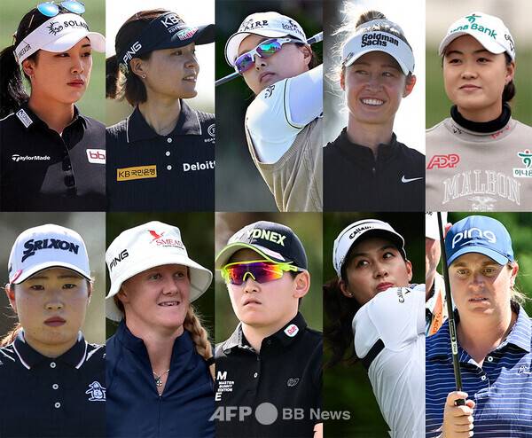 2025년 미국여자프로골프(LPGA) 투어 JM 이글 LA 챔피언십에 출전한 윤이나, 전인지, 고진영 프로, 넬리 코다, 이민지, 다케다 리오, 잉리드&nbsp;린드블라드, 이와이 아키에, 지노 티띠꾼, 로런 코글린. 사진제공=ⓒAFPBBNews = News1