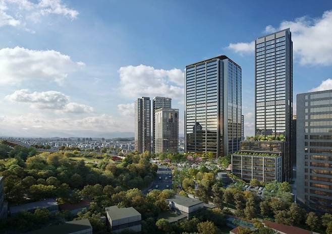 A rendering shows Igis Asset Management's redevelopment plan for the former Millennium Hilton Seoul site in Jung-gu, Seoul. (Igis Asset Management)
