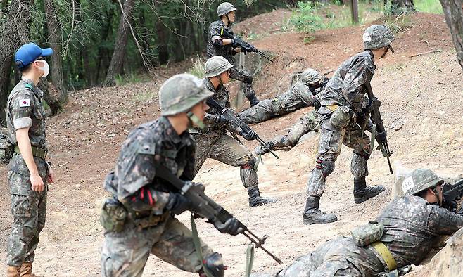 대구 육군 50사단 신병교육대대에서 훈련병들이 각개전투 훈련을 하고 있다. 연합뉴스