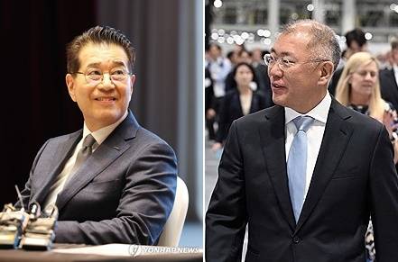 포스코그룹 장인화 회장(왼쪽)과 정의선 현대차그룹 회장 [연합뉴스 자료사진, 현대자동차·기아 제공 사진 합성]