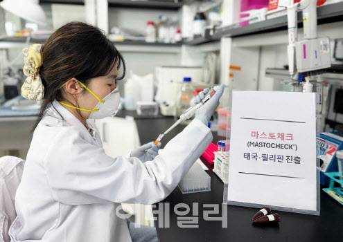 마스토체크 검사를 위해 필리핀 의료기관에서 보내온 검체를 분석하는 베르티스 연구원의 모습 (사진=베르티스)