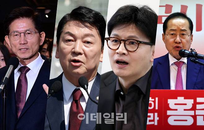 왼쪽부터 김문수 전 고용노동부 장관, 안철수 국민의힘 의원, 한동훈 전 국민의힘 대표, 홍준표 전 대구시장.(사진 = 이데일리)