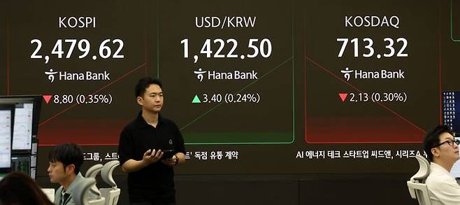22일 오전 서울 중구 하나은행 딜링룸 전광판에 지수가 표시되고 있다(자료사진). ⓒ뉴시스