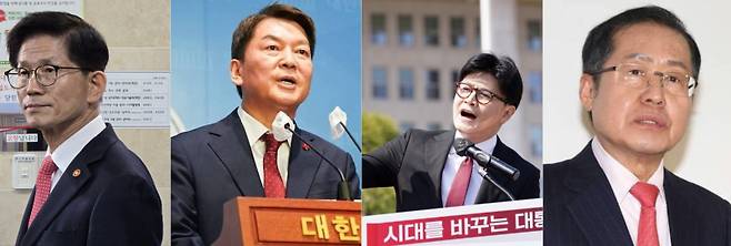 국민의힘 2차 경선에 진출한 김문수 전 고용노동부 장관(왼쪽부터)와 안철수 국민의힘 의원, 한동훈 전 국민의힘 대표, 홍준표 전 대구시장(가나다순). 쿠키뉴스 자료사진