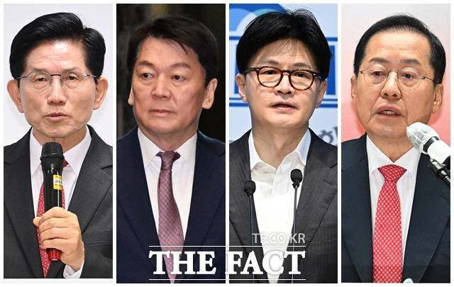 국민의힘 선거관리위원회는 22일 김문수(왼쪽부터)·안철수·한동훈·홍준표 후보(가나다순)가 2차 경선에 진출했다고 밝혔다. /배정한·박헌우 기자