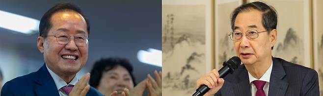 홍준표 국민의힘 경선 후보(왼쪽)와 한덕수 대통령 권한대행 국무총리