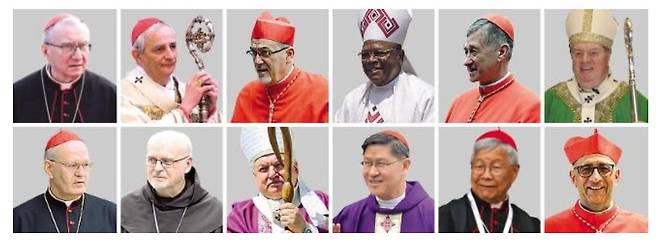 이탈리아 최대 일간지가 꼽은 차기 교황 유력 후보 12명에 포함된 유흥식 추기경(하단 오른쪽에서 두 번째). 코리에레델라세라 홈페이지 갈무리