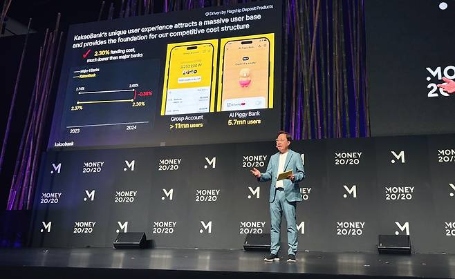 Kakao Bank CEO Yun Ho-young speaks during Money 20/20 Asia held at the Queen Sirikit National Convention Center in Bangkok on Tuesday. (Kakao Bank)