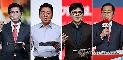 국민의힘 대선 후보 경선 선거관리위원회는 22일 2차 경선에 진출할 4명의 후보를 발표했다. 첫번째 컷오프를 통과한 ‘4강 후보’에는 김문수·안철수·한동훈·홍준표 후보(가나다순)가 이름을 올렸다. 2025.4.22 [연합뉴스 자료사진]