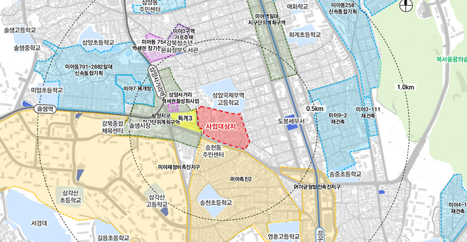 서울시 강북구 미아동 345-1번지 일대 대상지 위치도. [서울시]
