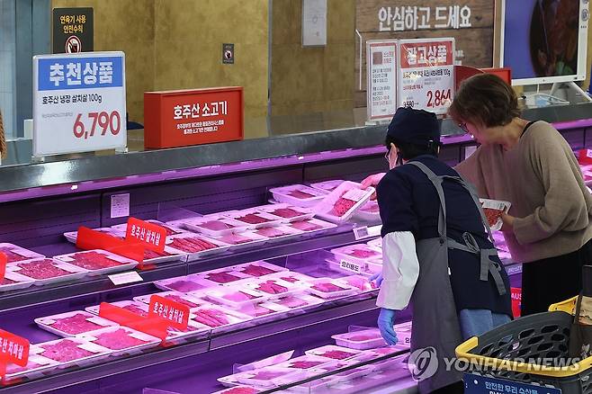 불경기에도 식품시장은 성장세 (서울=연합뉴스) 류효림 기자 = 23일 서울 시내 한 대형마트에서 시민들이 장을 보고 있다. 불경기에 따른 소비 심리 위축에도 온오프라인 식품 시장이 탄탄한 성장세를 구가하고 있다. 연간 온라인 식품 거래액이 역대 최고치를 경신할 것으로 예상되는 가운데 업황 부진에 시달리는 오프라인 유통 채널에서도 식품만 호황을 누리고 있다. 2024.9.23 ryousanta@yna.co.kr